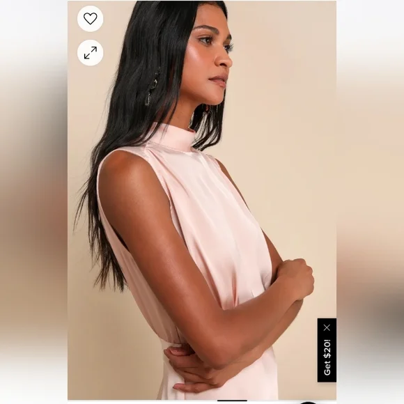 Lulus Classic Elegance Blush Satin Sleeveless Mock Neck Maxi Dress Pink - Size M - Picture 2 of 6